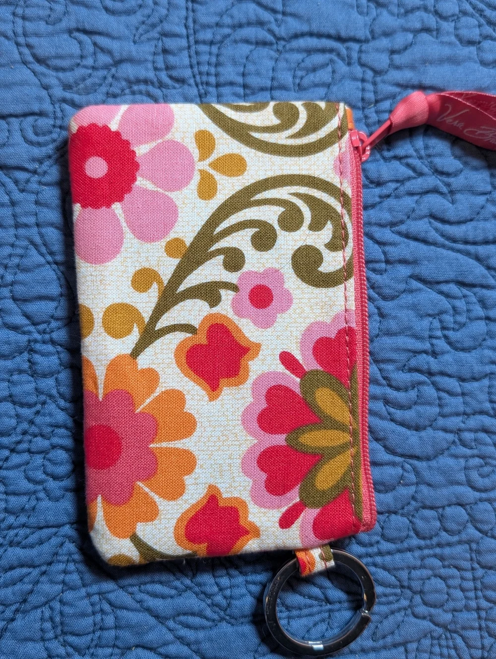 Vera Bradley Floral ID Holder Keychain Wallet Zip Coin Pouch Card Case Compact - Picture 4 of 7